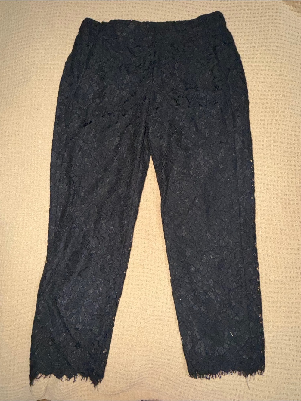 J Crew Women’s Lace Pull On Straight Leg Pants Size 4 Black Lined With Pockets
